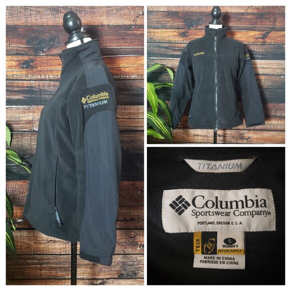 Columbia Vintage Titanium Fleece Jacket Black Full Zip Small - Picture 1 of 11